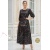 Rochie masuri mari Latisha din satin negru imprimat, maneci bufante si cordon