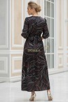 Rochie masuri mari Latisha din satin negru imprimat, maneci bufante si cordon