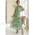 Rochie masuri mari Latisha din satin verde imprimat, maneci bufante si cordon