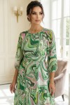Rochie masuri mari Latisha din satin verde imprimat, maneci bufante si cordon
