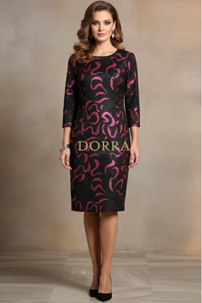 Rochie cocktail Liana cu croiala dreapta, imprimeu metalizat si buzunare