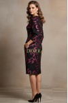 Rochie cocktail Liana cu croiala dreapta, imprimeu metalizat si buzunare