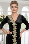 Rochie ocazie catifea neagra cu aplicatii aurii Lindsey