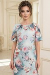 Rochie masuri mari Lizuca cu croiala larga, turquoise cu imprimeu floral