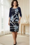 Rochie Lizzy cu croiala clepsidra, din jerse bleumarin si imprimat