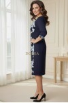 Rochie Lizzy cu croiala clepsidra, din jerse bleumarin si imprimat