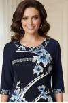 Rochie Lizzy cu croiala clepsidra, din jerse bleumarin si imprimat