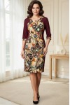 Rochie Lizzy cu croiala clepsidra, din jerse grena si imprimat