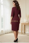Rochie Lizzy cu croiala clepsidra, din jerse grena si imprimat