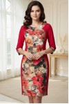 Rochie Lizzy cu croiala clepsidra, din jerse rosu si imprimat