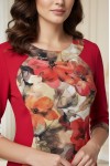Rochie Lizzy cu croiala clepsidra, din jerse rosu si imprimat