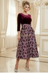 Rochie de ocazie Magnolia visiniu din jacard si catifea, cu catarama si buzunare