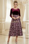 Rochie de ocazie Magnolia visiniu din jacard si catifea, cu catarama si buzunare