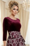 Rochie de ocazie Magnolia visiniu din jacard si catifea, cu catarama si buzunare