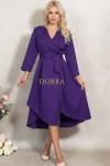 Rochie Marabou din stofa mov cu fusta asimetrica si pliuri in talie