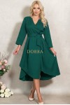 Rochie Marabou din stofa verde, cu fusta asimetrica si pliuri in talie