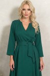 Rochie Marabou din stofa verde, cu fusta asimetrica si pliuri in talie