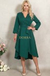 Rochie Marabou din stofa verde, cu fusta asimetrica si pliuri in talie