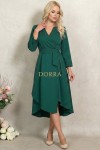 Rochie Marabou din stofa verde, cu fusta asimetrica si pliuri in talie