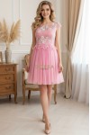 Rochie de ocazie Margarett din dantela brodata si tull roz