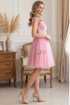 Rochie de ocazie Margarett din dantela brodata si tull roz