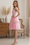 Rochie de ocazie Margarett din dantela brodata si tull roz