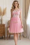 Rochie de ocazie Margarett din dantela brodata si tull roz