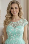 Rochie de ocazie Margarett din dantela brodata si tull vernil
