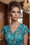 Rochie de ocazie Mariah din tull brodat turquoise si tull crem