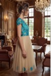 Rochie de ocazie Mariah din tull brodat turquoise si tull crem