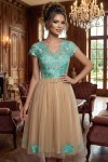 Rochie de ocazie Mariah din tull brodat vernil si tull crem