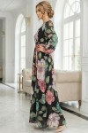 Rochie Mikaela din voal negru cu flori roz/turquoise, cu pieptii petrecuti si cordon