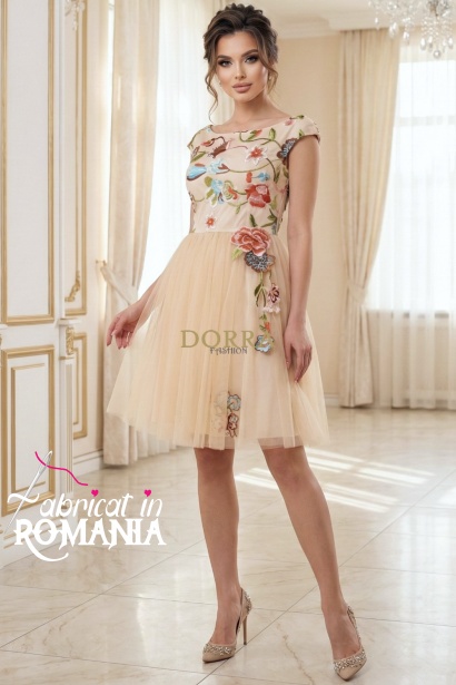 Rochie de ocazie Mistique cu broderie florala si captuseala