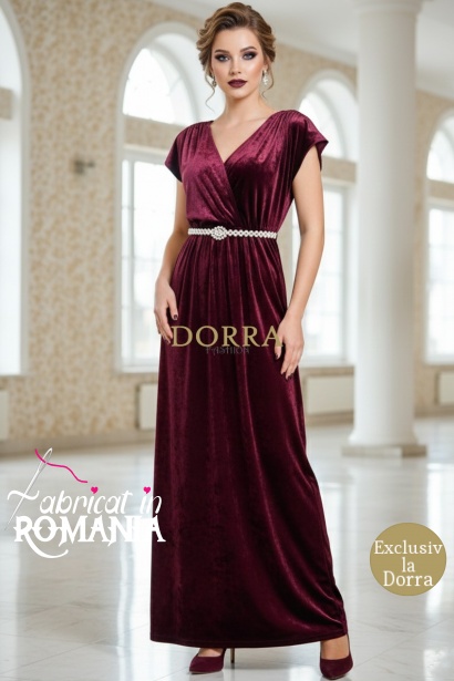 Rochie de seara Monaco din catifea grena cu curea