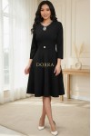 Rochie Monicca neagra cu strass-uri la decolteu si curea