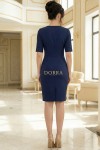 Rochie Nicoleta bleumarin din jerse plin, cu vipusca neagra si nasturi decorativi