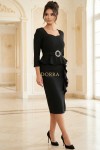 Rochie Noemi din stofa elastica neagra, cu volane si curea
