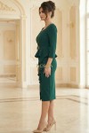 Rochie Noemi din stofa elastica verde, cu volane si curea