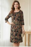 Rochie Palloma cu croiala usor cambrata, imprimeu frunze, maneca 3/4 si buzunare