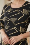 Rochie Palloma cu croiala usor cambrata, imprimeu galben, maneca 3/4 si buzunare