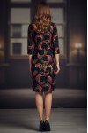 Rochie Palloma cu croiala usor cambrata, imprimeu frunze rosii, maneca 3/4 si buzunare