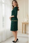 Rochie Palloma cu croiala usor cambrata, imprimeu verde inchis, maneca 3/4 si buzunare