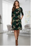 Rochie Palloma cu croiala usor cambrata, imprimeu verde, maneca 3/4 si buzunare