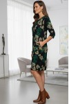 Rochie Palloma cu croiala usor cambrata, imprimeu verde, maneca 3/4 si buzunare