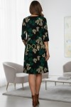 Rochie Palloma cu croiala usor cambrata, imprimeu verde, maneca 3/4 si buzunare
