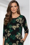 Rochie Palloma cu croiala usor cambrata, imprimeu verde, maneca 3/4 si buzunare