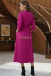 Rochie midi Rebeca fuchsia, cu revere, buzunare si crapaturi
