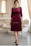 Rochie Rossa din catifea grena, cu guler aplicat si maneca 3/4