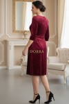 Rochie Rossa din catifea grena, cu guler aplicat si maneca 3/4