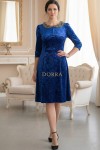 Rochie Rossa din catifea albastra, cu guler aplicat si maneca 3/4